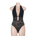 Damen verführerischer Neckholder-Badeanzug mit transparenten Spitzeinsätzen R&B