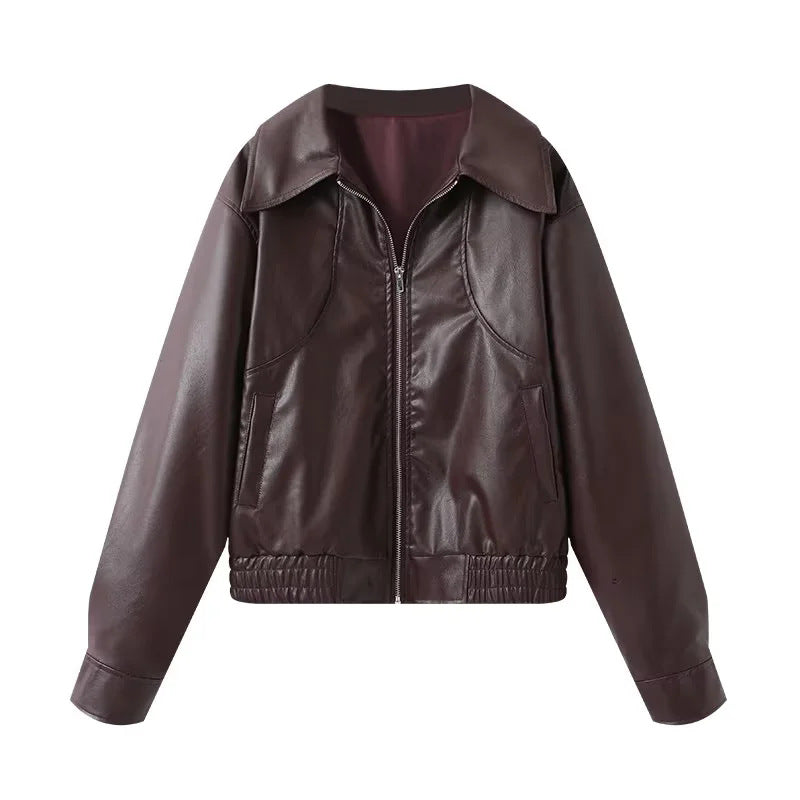 Damen Kunstlederblousonjacke mit weitem Schnitt und lässigen Details R&B