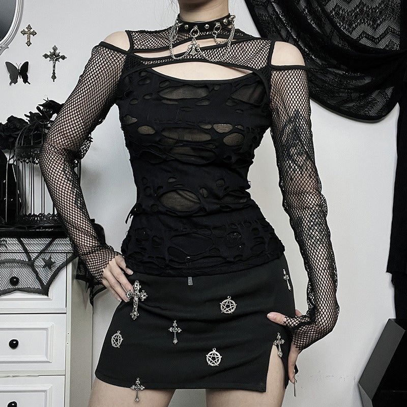 Damen Modisches Oberteil mit transparentem Mesh-Design und raffinierten Cut-Outs
