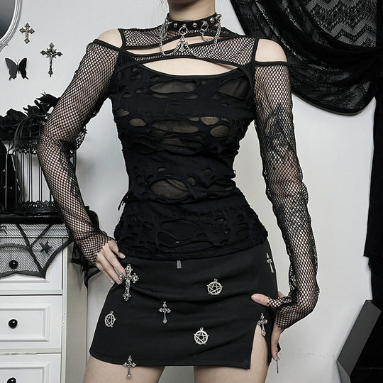 Damen Modisches Oberteil mit transparentem Mesh-Design und raffinierten Cut-Outs R&B