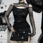 Damen Modisches Oberteil mit transparentem Mesh-Design und raffinierten Cut-Outs R&B