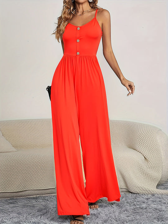 Damen Jumpsuit mit knöpfbarem Oberteil und weitem Bein R&B