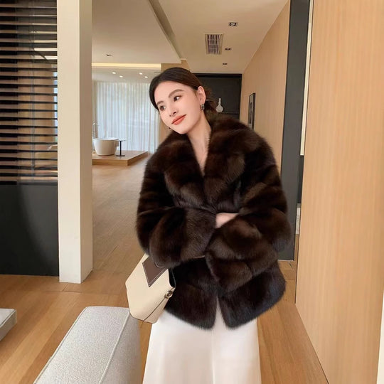 Damen luxuriöse und warme Kunstpelzjacke R&B