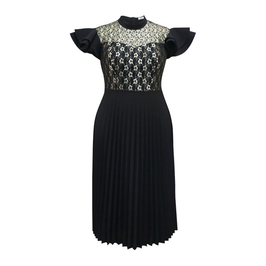 Damen Elegantes Plisseekleid mit floralem Spitzenoberteil R&B