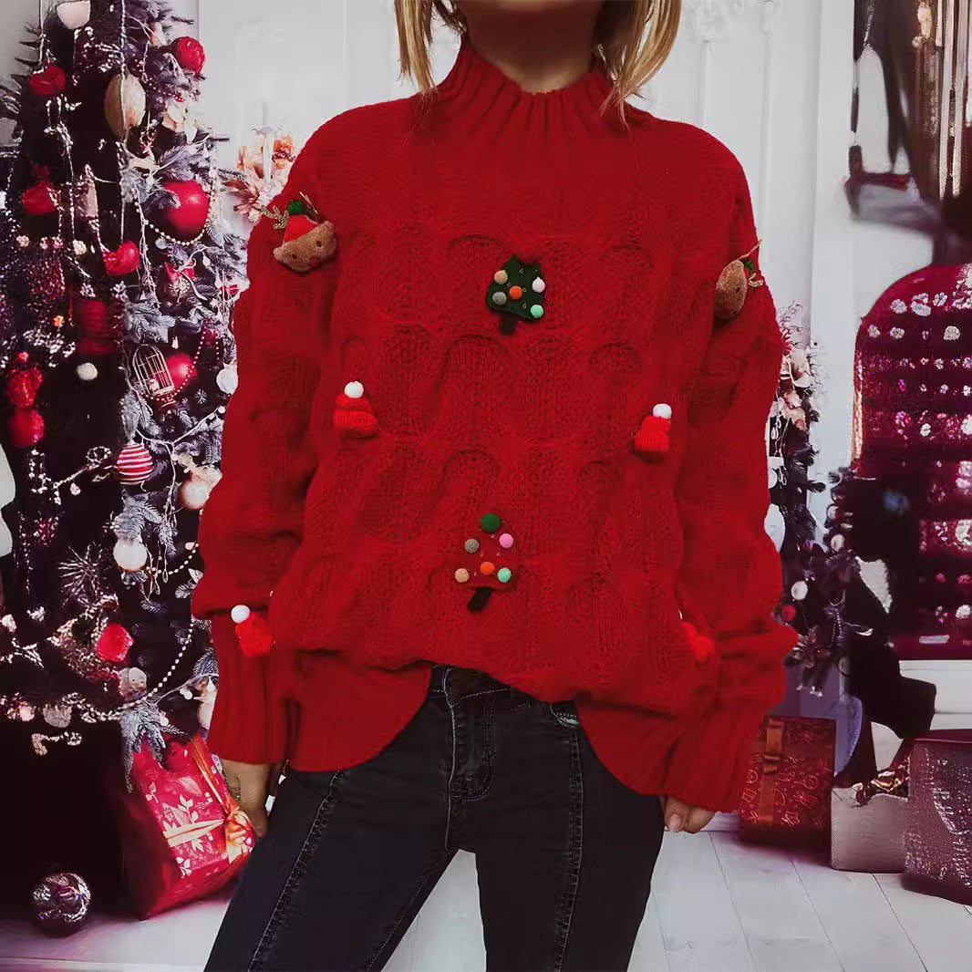 Damen Winter-Pullover mit festlichem Motiv und strukturierter Strickart R&B