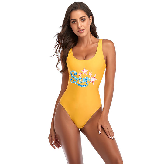 Damen Sportlicher Einteiler Badeanzug mit modischem Sternen-Design R&B