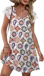 Damen Sommerkleid mit eleganten Spitzenärmeln und floralem Muster R&B