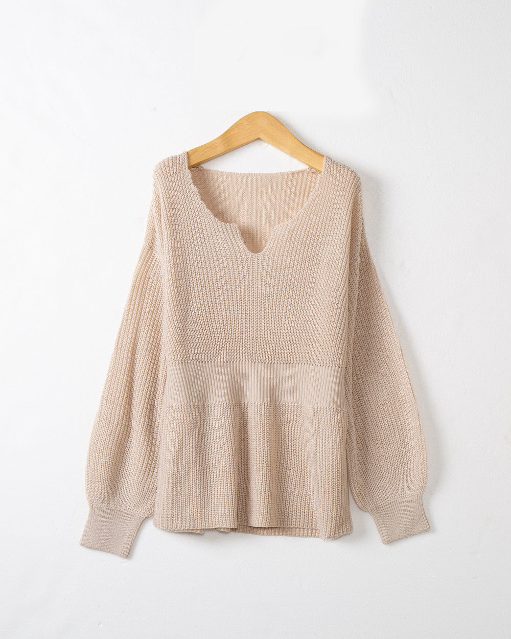Damen Grobstrickpullover mit tiefem V-Ausschnitt und lässigem Schnitt R&B