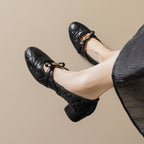 Damen Ballerinas mit dekorativer Schnallenapplikation und komfortablem Blockabsatz