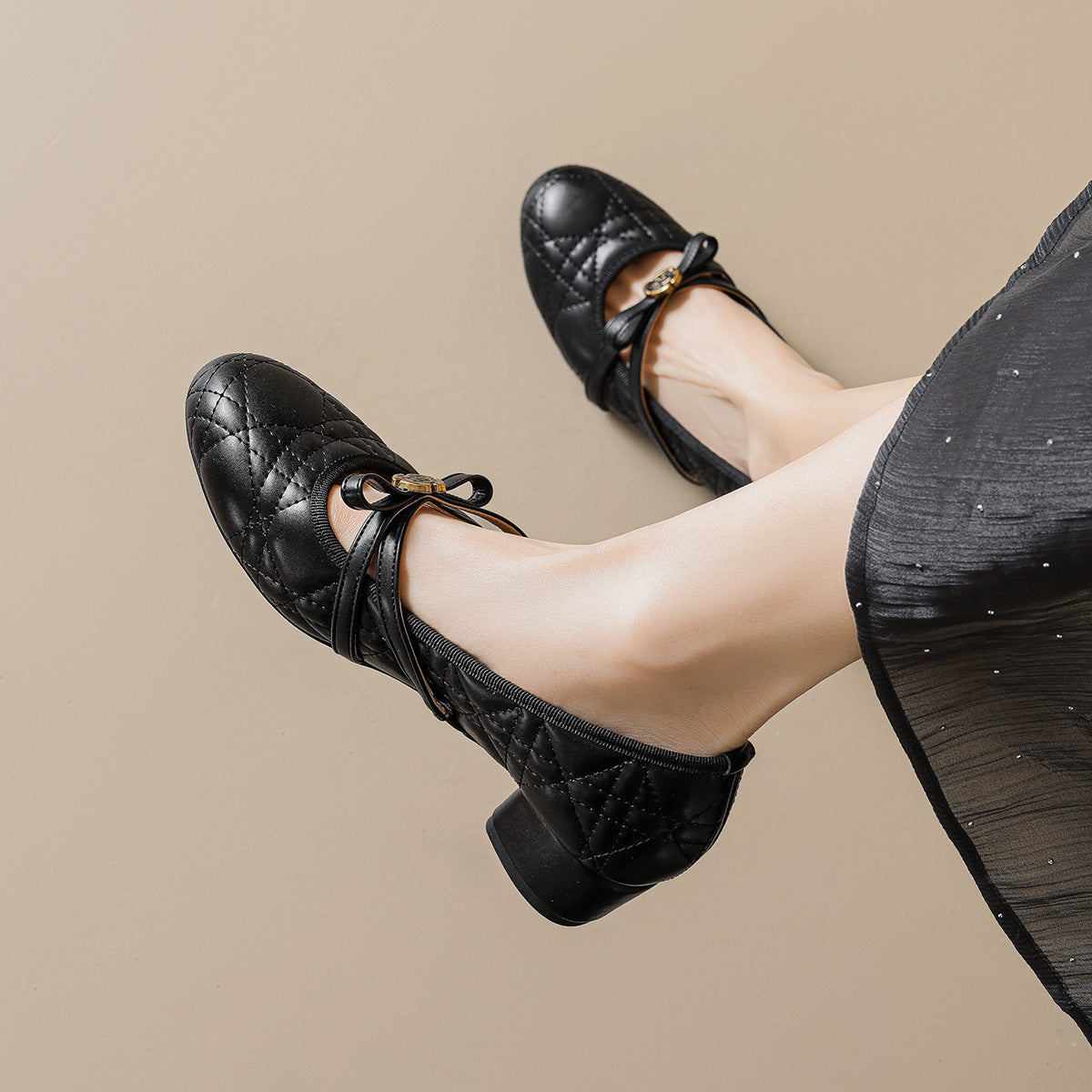 Damen Ballerinas mit dekorativer Schnallenapplikation und komfortablem Blockabsatz