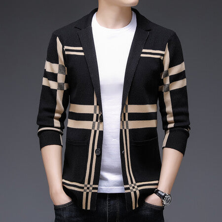 Herren modische Strickjacke mit elegantem Karomuster R&B
