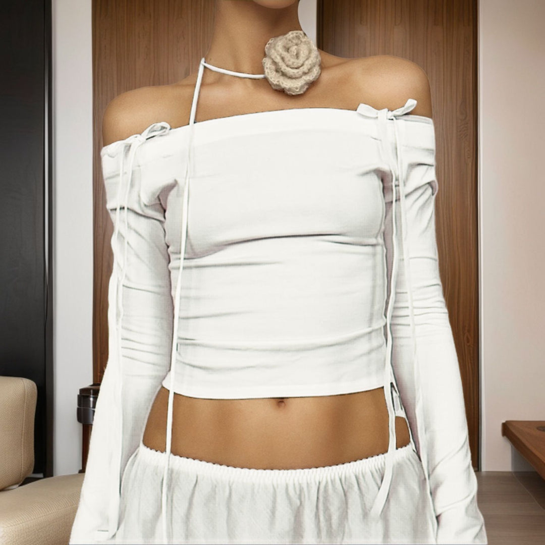 Damen eleganter Choker mit floralen Details und Satinband R&B