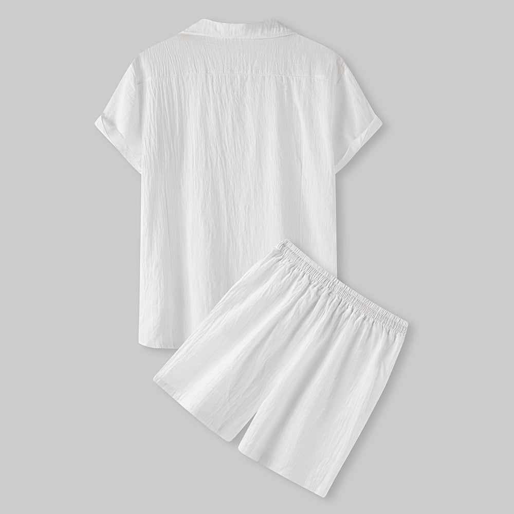 Damen Kurzarm-Pyjama-Set aus leichtem Baumwollmaterial mit praktischer Knopfleiste und elastischem Bund R&B