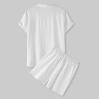 Damen Kurzarm-Pyjama-Set aus leichtem Baumwollmaterial mit praktischer Knopfleiste und elastischem Bund