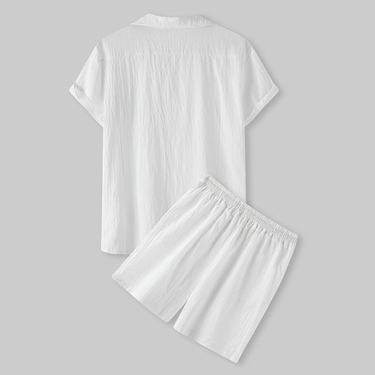 Damen Kurzarm-Pyjama-Set aus leichtem Baumwollmaterial mit praktischer Knopfleiste und elastischem Bund R&B