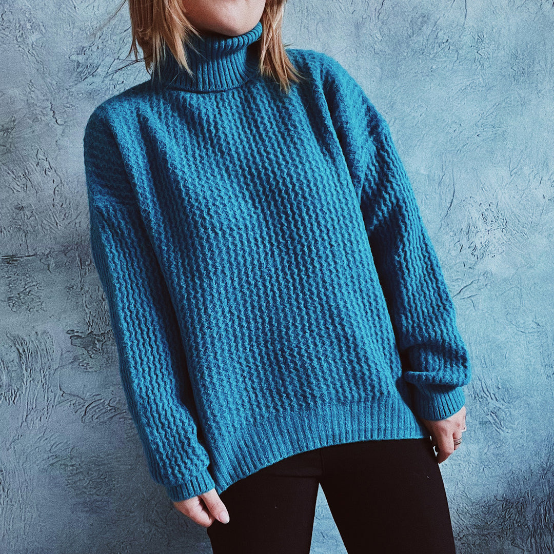 Damen Grobstrickpullover mit strukturiertem Muster und hohem Kragen R&B