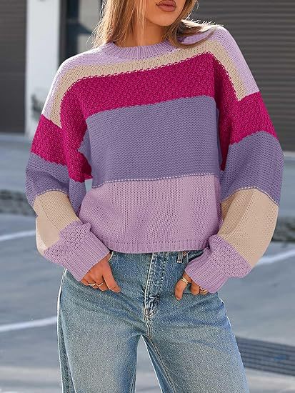 Damen Grobstrickpullover mit Farbblockdesign und oversized Schnitt R&B