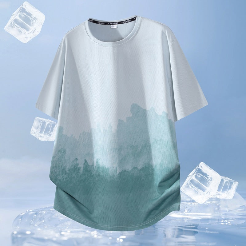 Unisex Nan Oversized Kurzarmshirt mit Aquarelldruck, atmungsaktivem Meshgewebe und legerer Passform R&B