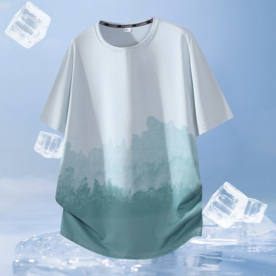 Unisex Nan Oversized Kurzarmshirt mit Aquarelldruck, atmungsaktivem Meshgewebe und legerer Passform R&B