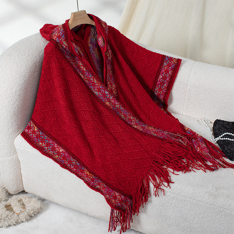 Damen eleganter Poncho mit hochwertigem Strukturdesign und Fransen R&B