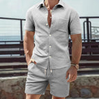 Herren elegantes Kurzarmhemd und Shorts Set mit strukturiertem Design