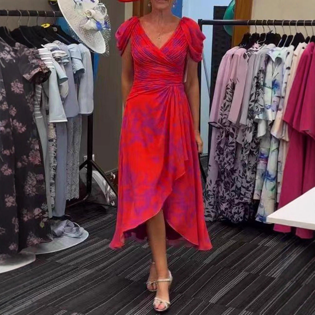 Damen nan Wickel-Midikleid mit gerafftem Oberteil, Puffärmeln und asymmetrischem Wasserfallsaum R&B