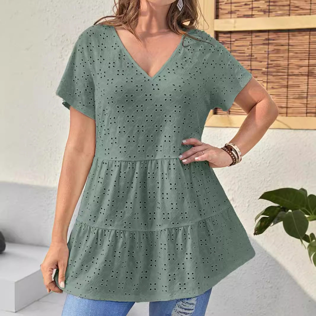 Damen Oberteil mit V-Ausschnitt und Rüschendesign R&B
