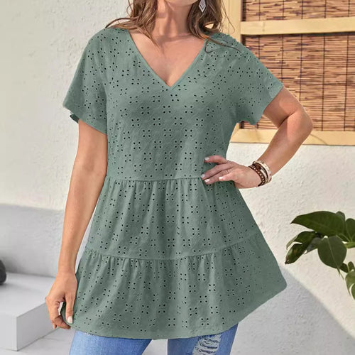 Damen Oberteil mit V-Ausschnitt und Rüschendesign R&B