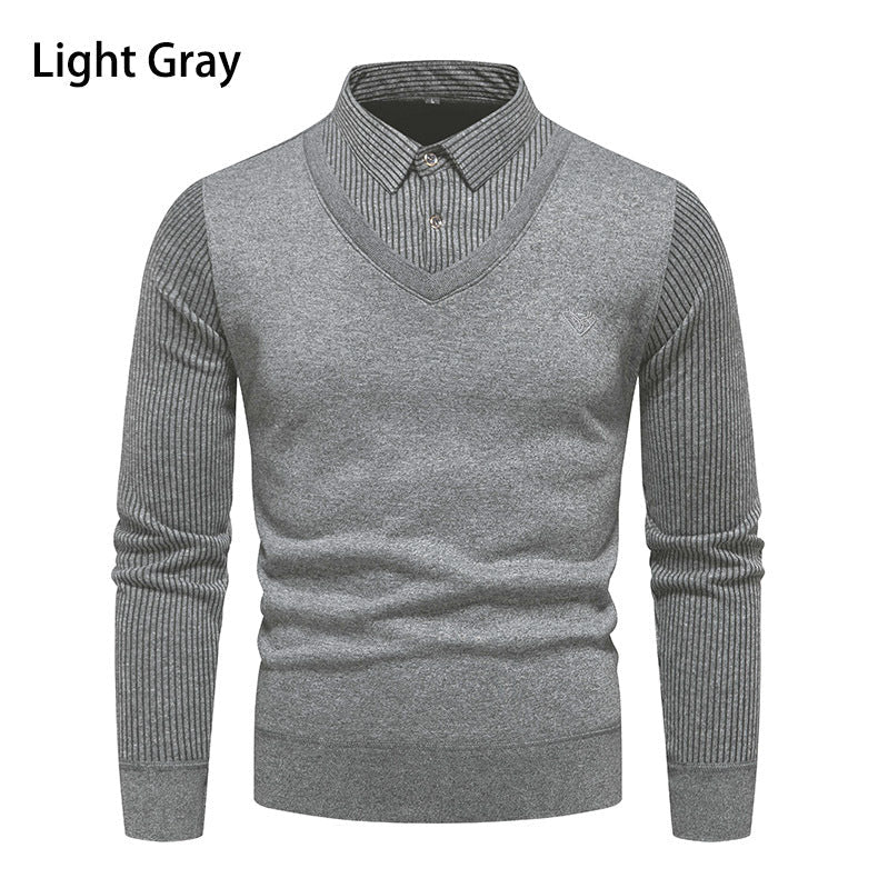 Herren V-Ausschnitt Pullover mit Hemdkragen