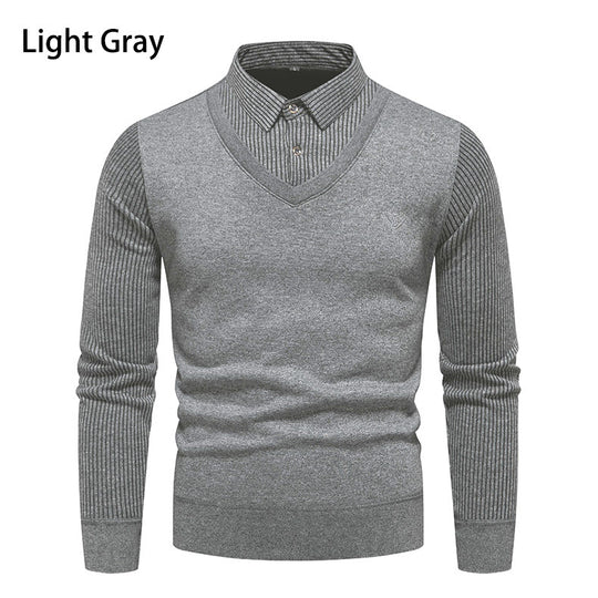 Herren V-Ausschnitt Pullover mit Hemdkragen R&B