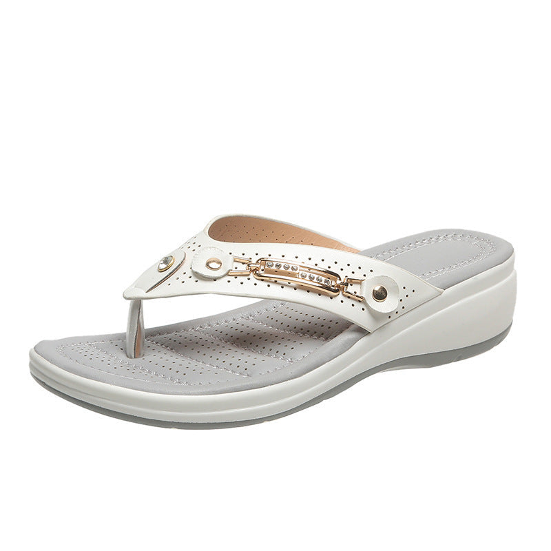 Damen Zehentrenner-Sandalen mit ergonomischem Fußbett und modischen Verzierungen R&B