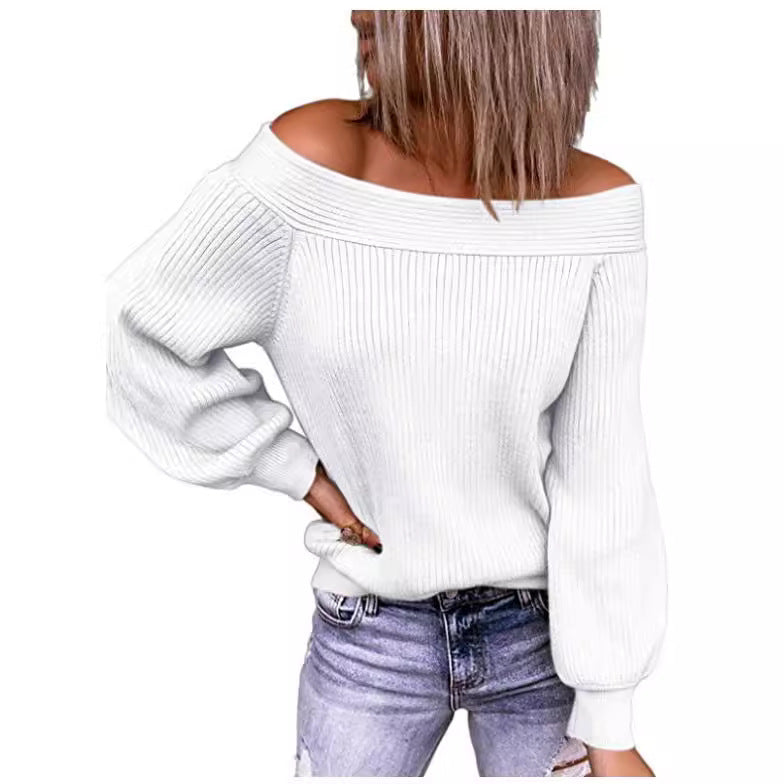 Damen Off-Shoulder Pullover mit voluminösen Ärmeln R&B