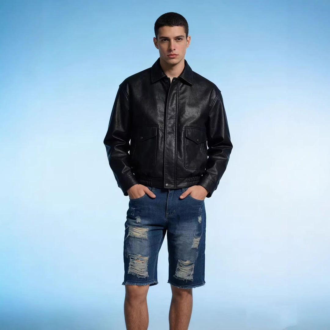 Herren lässige destroyed Jeansshorts mit fransigen Abschlüssen und weitem Bein R&B