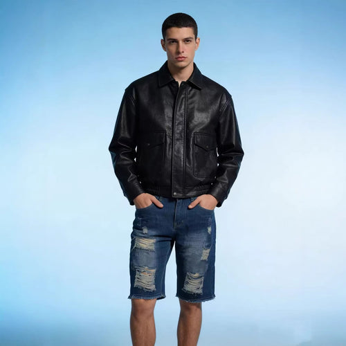 Herren lässige destroyed Jeansshorts mit fransigen Abschlüssen und weitem Bein R&B