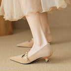 Damen elegante spitze Ballerinas mit modischer Kettenapplikation