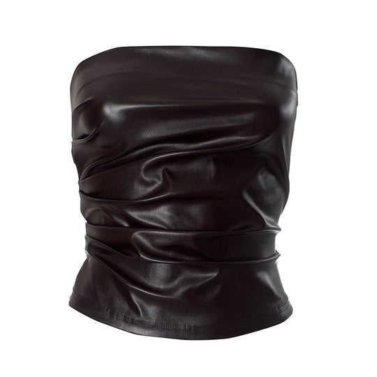 Damen Bandeau-Oberteil aus hochwertigem Kunstleder mit raffinierten Rüschendetails R&B