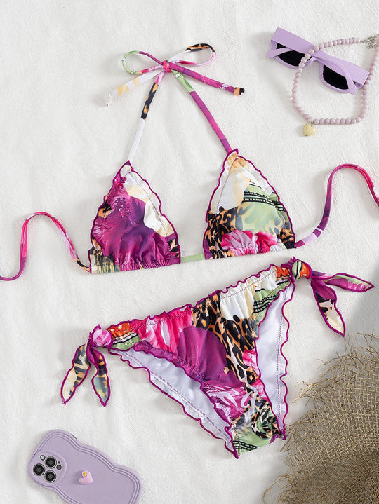 Damen floral gemusterter Triangel-Bikini R&B