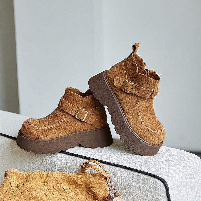 Damen Stylische Plateaustiefel mit modischem Schnallenverschluss R&B