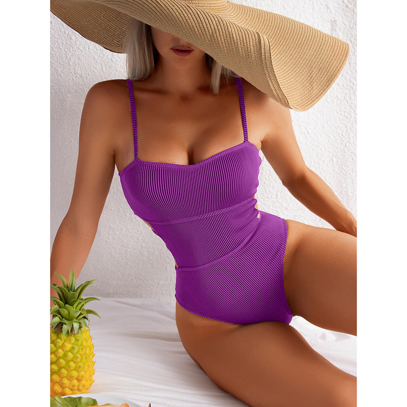 Damen Einteiler Badeanzug mit elegantem Rippendesign und figurschmeichelnder Silhouette R&B