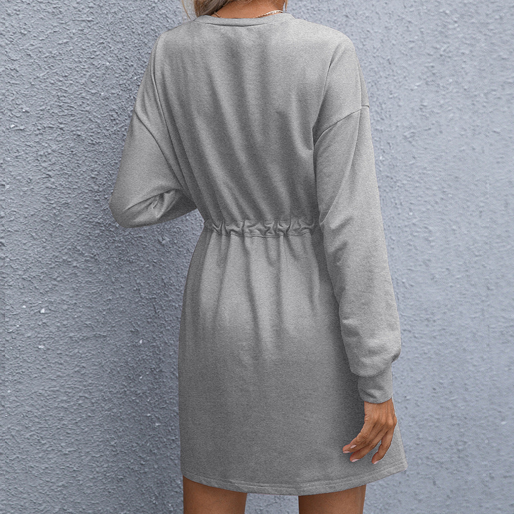Damen lässiges Sweatshirt-Kleid mit praktischer Taillenschnürung und seitlichen Taschen R&B