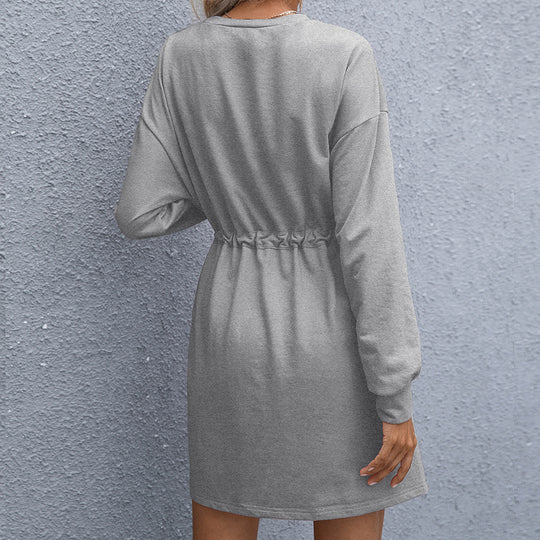 Damen lässiges Sweatshirt-Kleid mit praktischer Taillenschnürung und seitlichen Taschen R&B