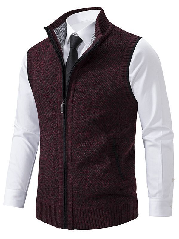 Herren elegante Strickweste mit hohem Kragen und praktischen Reißverschlusstaschen R&B