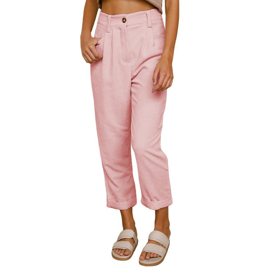 Damen modische Cordhose mit hohem Bund und weitem Bein R&B
