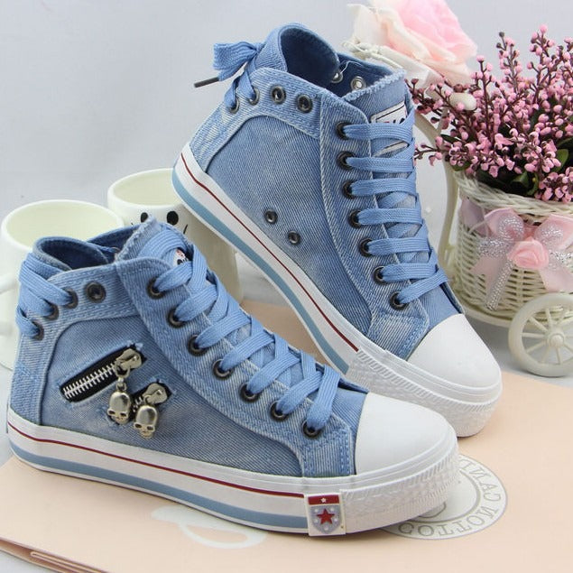 Damen Hohe Sneaker aus Denim mit dekorativen Details R&B