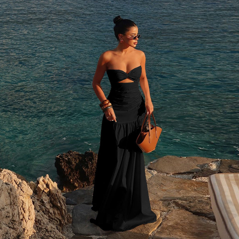 Damen Maxikleid mit schicker Schnittführung und raffiniertem Bauch-Detail R&B