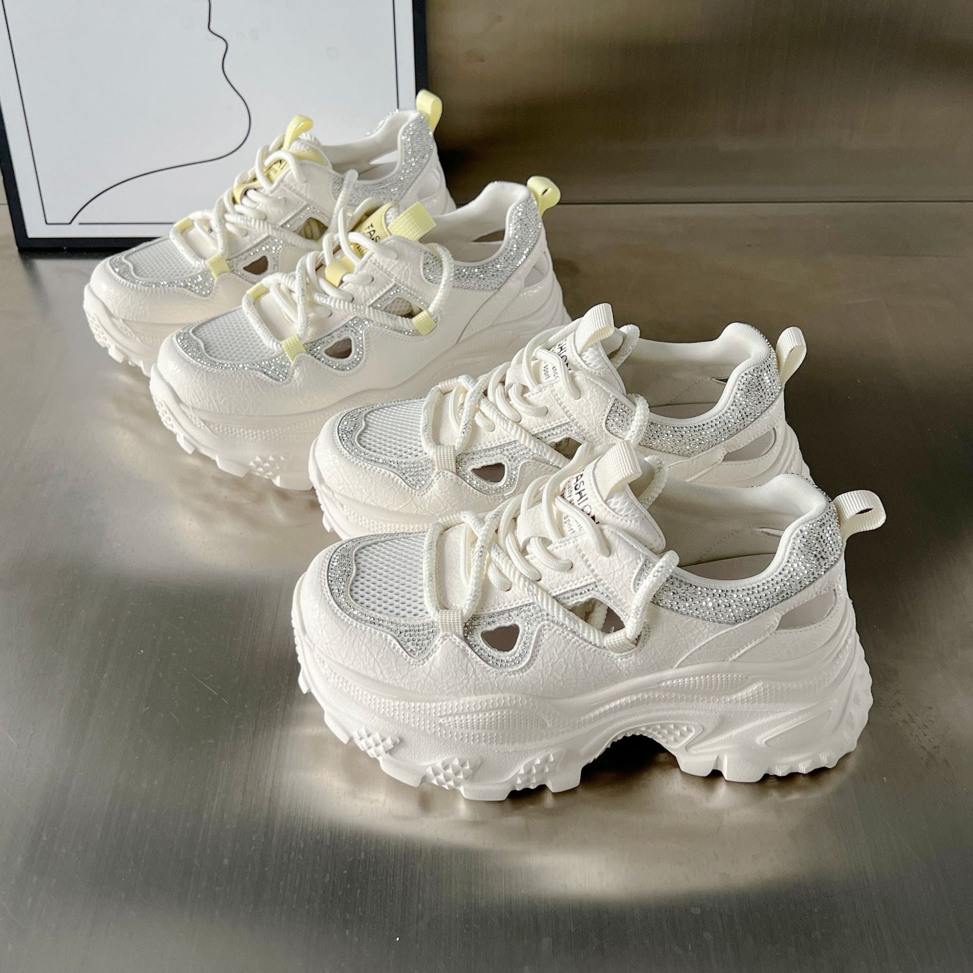 Damen Sportliche Chunky Sneakers mit modischem Netzdesign und rutschfester Sohle R&B
