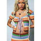 Damen figurbetontes Crop-Top mit modischen Streifen und Rüschendetails R&B