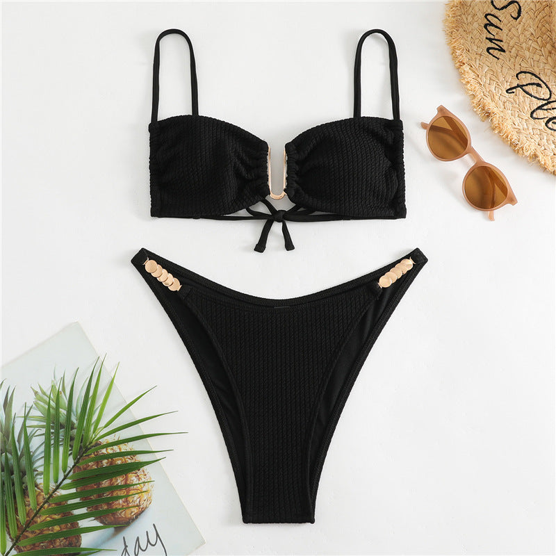 Damen Triangel-Bikini mit raffiniertem Rippendesign und verstellbaren Trägern R&B