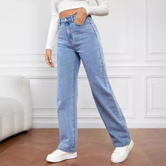 Damen Hoch geschnittene Denim-Jeans mit weitem Bein R&B
