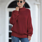 Damen Grobstrickpullover mit hohem Kragen und lockerem Schnitt